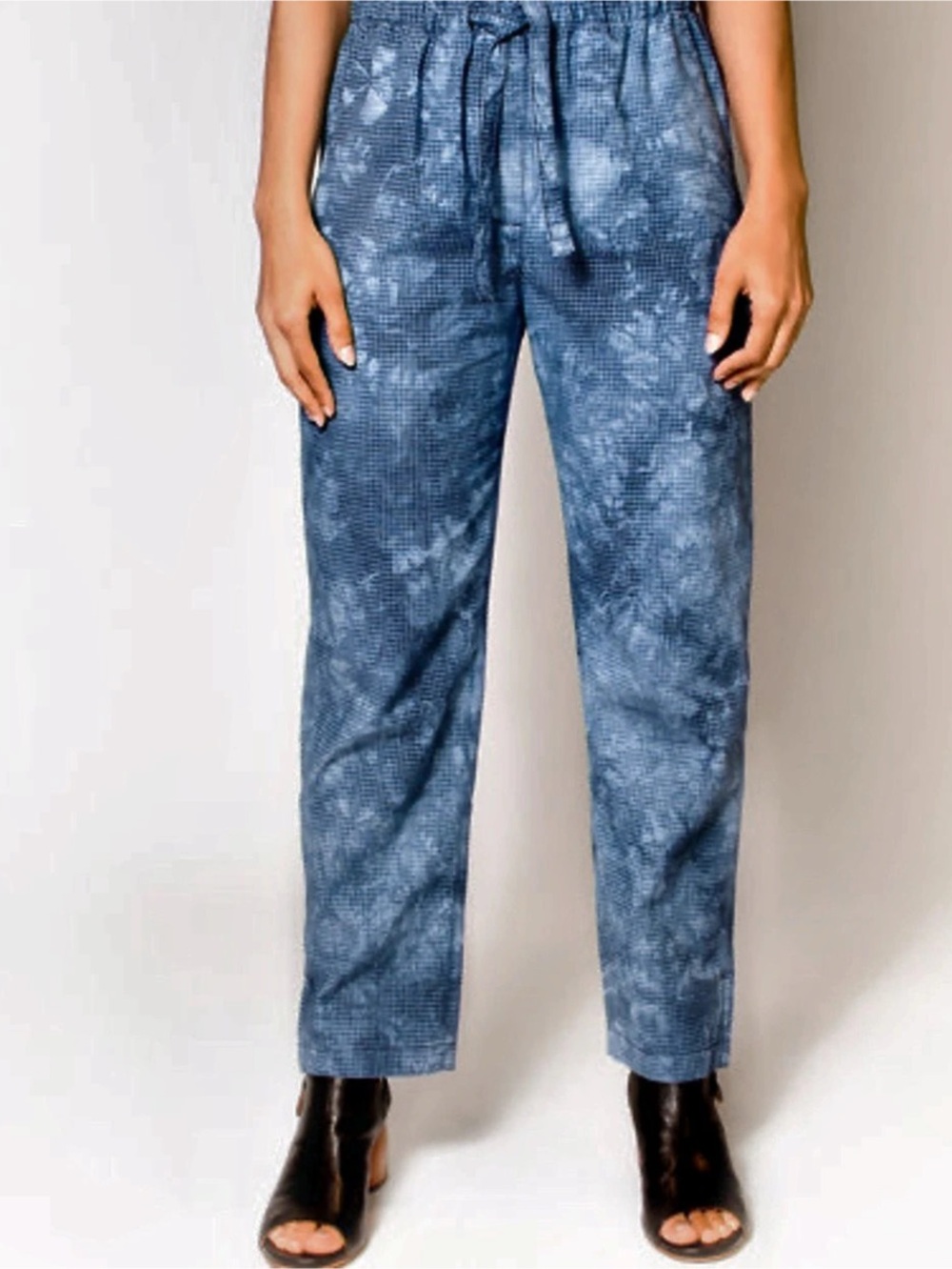 Raquel Allegra Drawstring Pant Checkered Tie Dye Pants in Blue Size 0 NWT